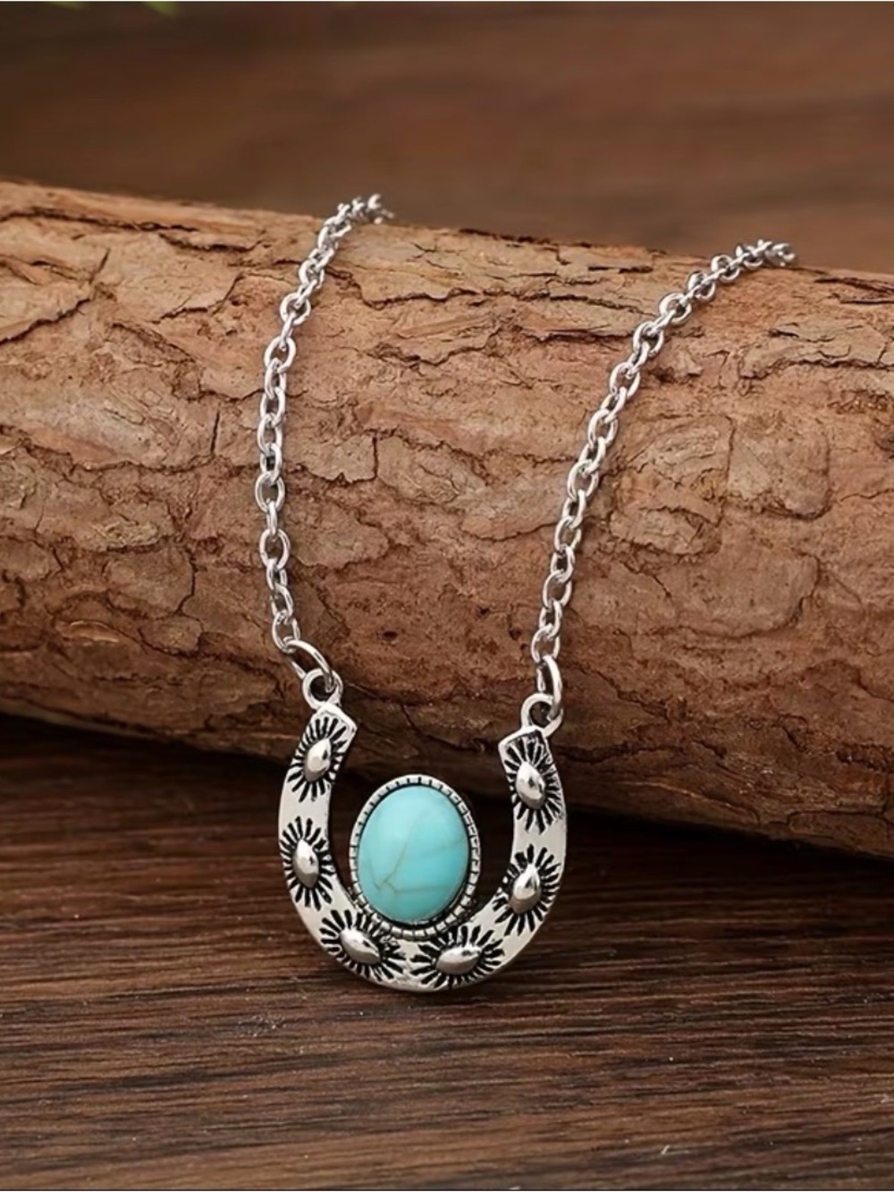 Western Horseshoe Necklace Turquoise Horseshoe Pendant Necklace Silver Tone